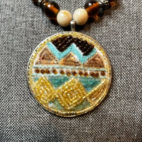 Native American Beaded Pendant and Necklace - Picture 2 of 4